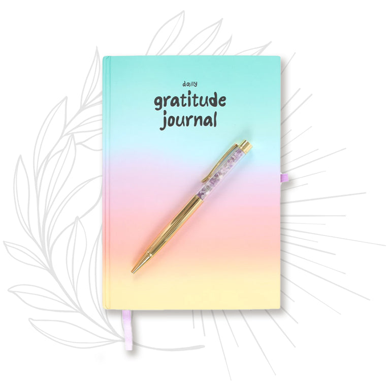 PAPETERIE | Carnet A5 journal de gratitude + Stylo avec cristaux d'améthyste