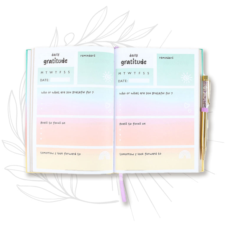PAPETERIE | Carnet A5 journal de gratitude + Stylo avec cristaux d'améthyste