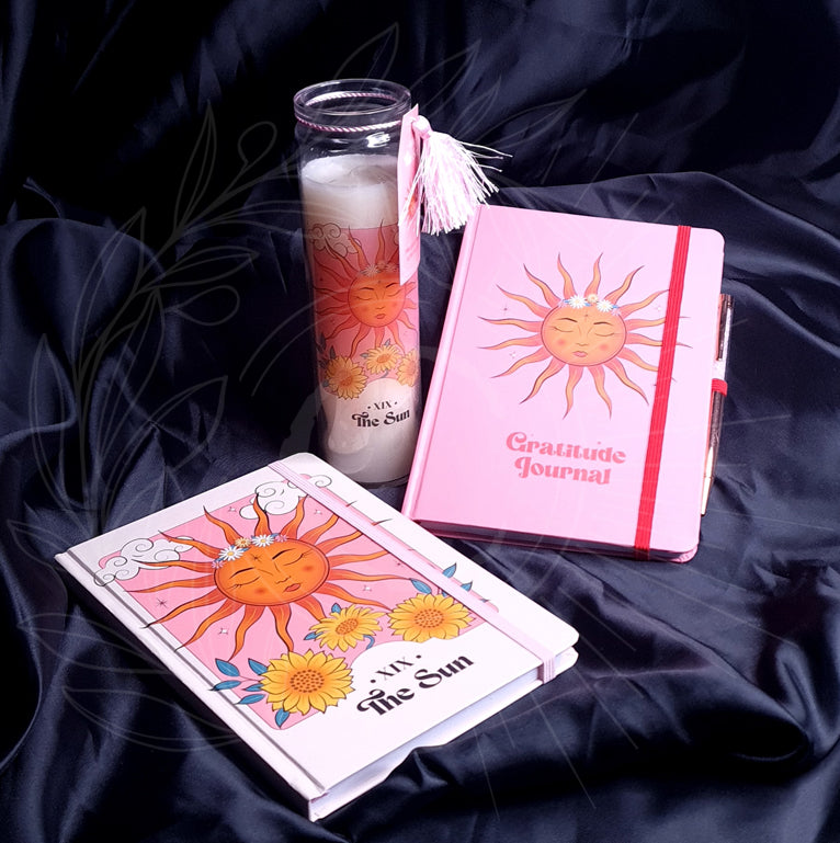 PAPETERIE | Carnet A5 XIX THE SUN + Stylo avec cristaux de quartz rose