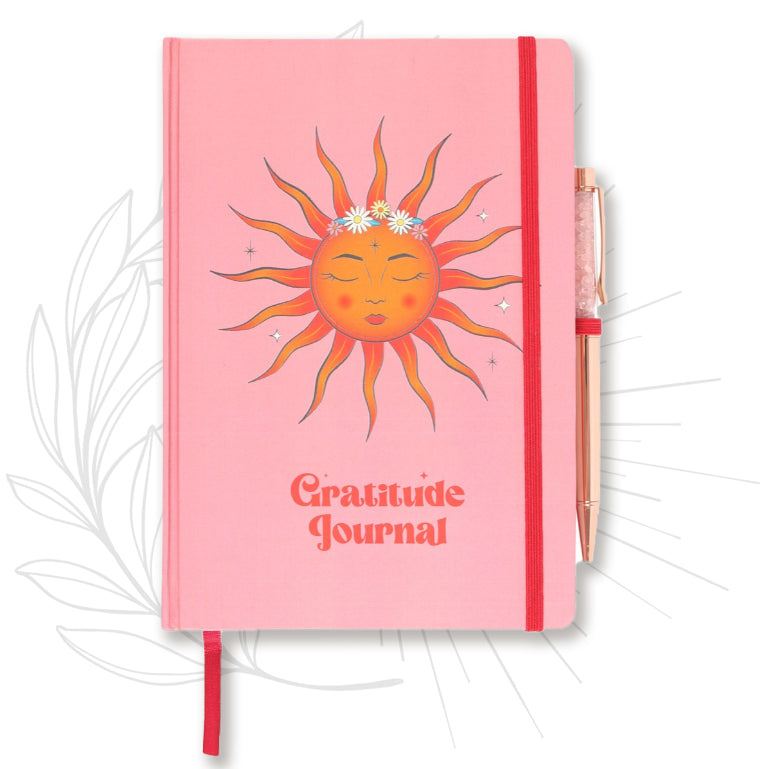 PAPETERIE | Carnet A5 XIX THE SUN + Stylo avec cristaux de quartz rose