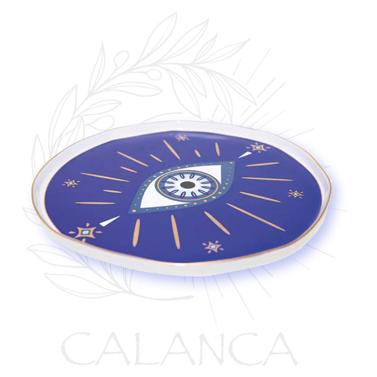 ART DE LA TABLE | Plateau Porcelaine Oeil de protection bleu Nuits d'orient