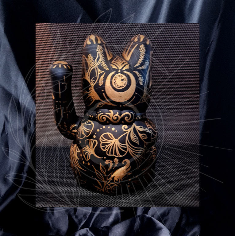 MAMMA SHULTZ® DÉCORATION | MANEKI NEKO Luckycat Chinois Noir & Or pièce unique numérotée