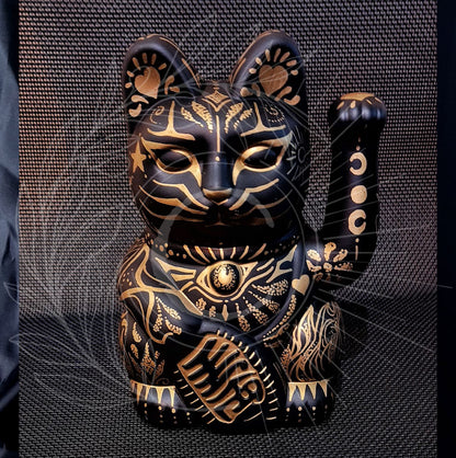 MAMMA SHULTZ® DÉCORATION | MANEKI NEKO Luckycat Chinois Noir & Or pièce unique numérotée